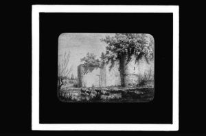 plaque de verre photographique ; château de Blanquefort Côté N-O, L. Drouyn Guienne militaire, pl. 74