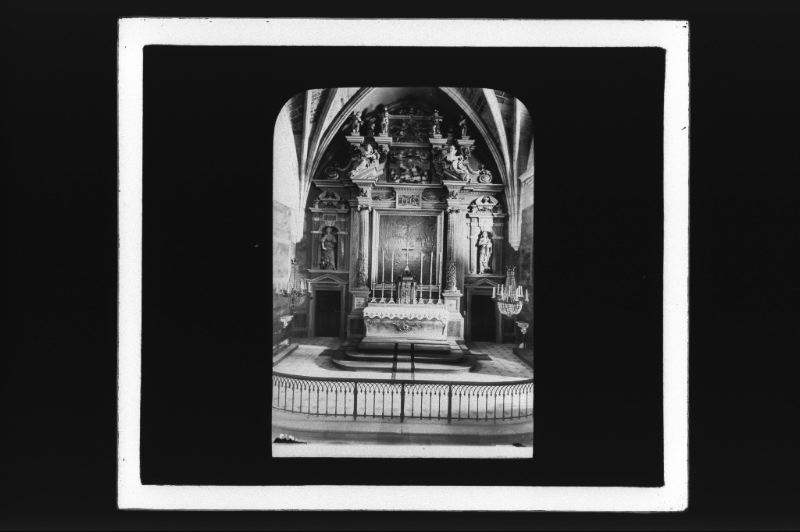 plaque de verre photographique ; Cadillac, église, le maître - autel