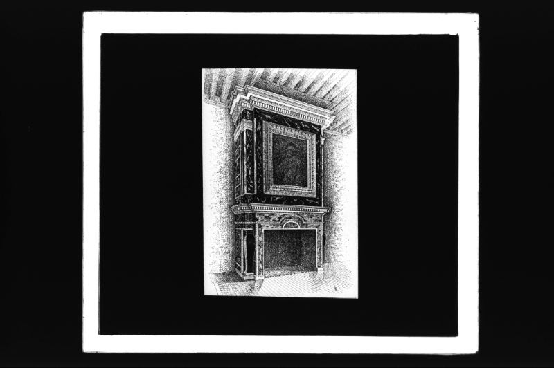 plaque de verre photographique ; cheminée du château de Cadillac, rez-de-chaussée, 1°salle ouest