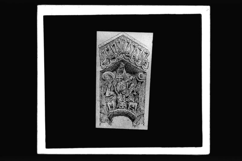 plaque de verre photographique ; Chapiteau du portail de Cessac, Drouyn Var.gir. I - 277