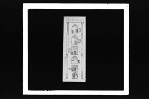 plaque de verre photographique ; Château de Curton, Coupe du donjon, L. Drouyn Guienne militaire II p 165