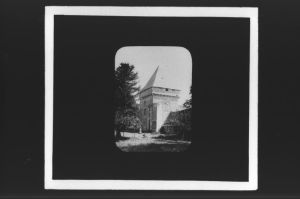 plaque de verre photographique ; Genissac, le donjon