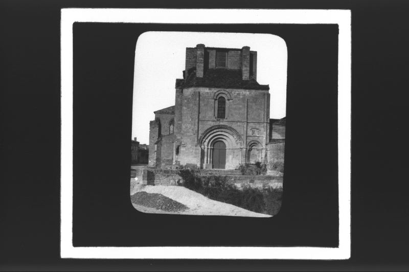 plaque de verre photographique ; Saint-Emilion, Collégiale, Portail occidental