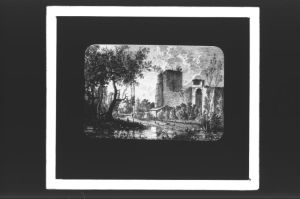 plaque de verre photographique ; château de Pommiers, L. Drouyn, Guienne militaire, pl 20