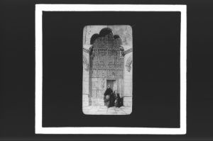 plaque de verre photographique ; Saint-Macaire, Porte de l’église