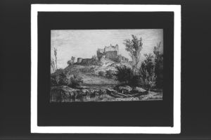 plaque de verre photographique ; château de Cazes, L. Drouyn, Guienne militaire, I, pl 39