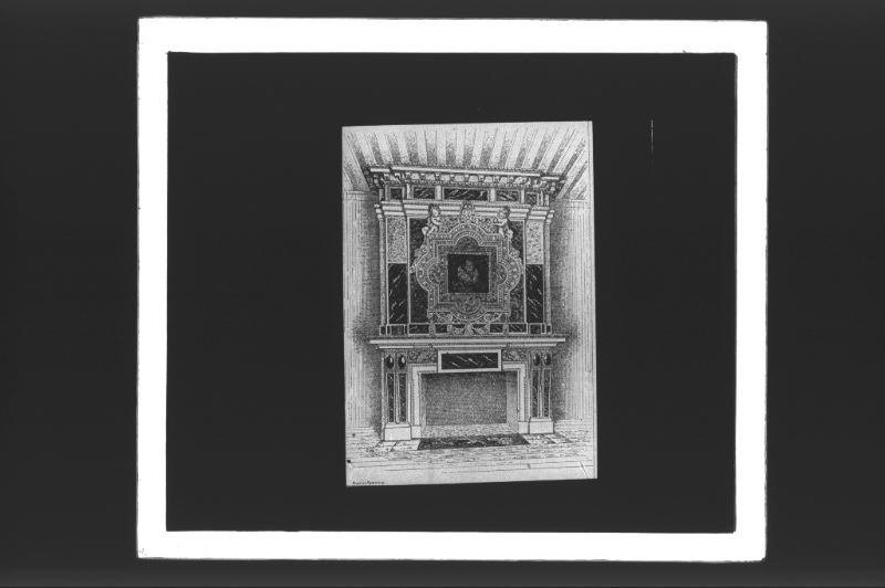 plaque de verre photographique ; cheminée du château de Cadillac, rez-de-chaussée, 2e salle est