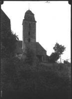 plaque de verre photographique ; Taron près Aire-s/ l’Adour, Le clocher