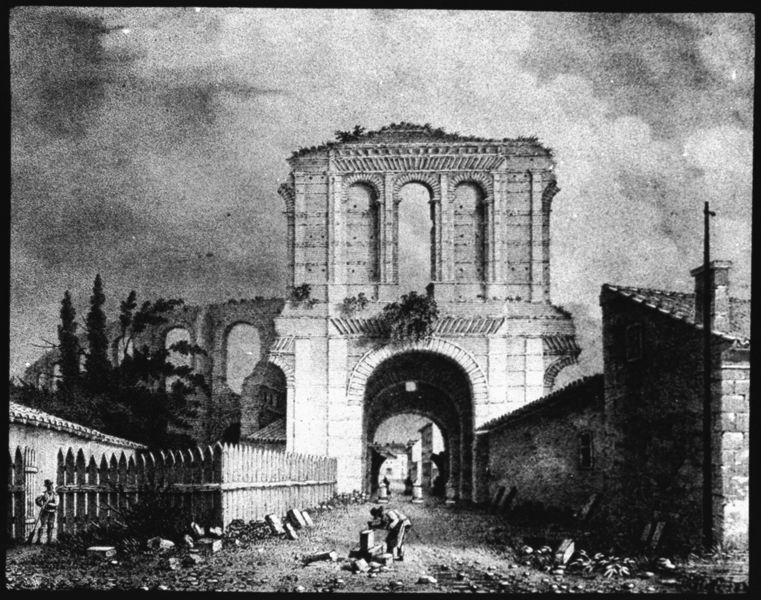 diapositive sur verre ; Palais Gallien attribué à J.Pallière vers 1800