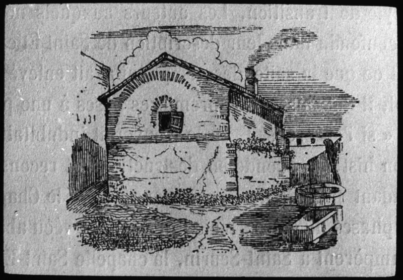 diapositive sur verre ; Maison romaine (dessin de Lacour) ; maison romaine, dessin de Lacour (titre de l'œuvre reproduite)