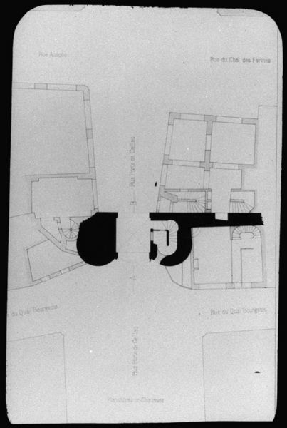 diapositive sur verre ; Porte du Palais ; rez de chaussée (état ancien) ; Plan du rez de chaussée de la Porte du Cailhau (titre de l'œuvre reproduite)