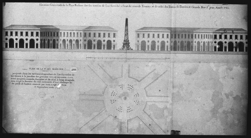 diapositive sur verre ; Plan de la Place Rodesse:projet de Gastambide (1784)".