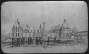 plaque de verre photographique ; le château de Cadillac, d’après van der Hem, (Bx  [?] sous Louis XIV pl XXI)