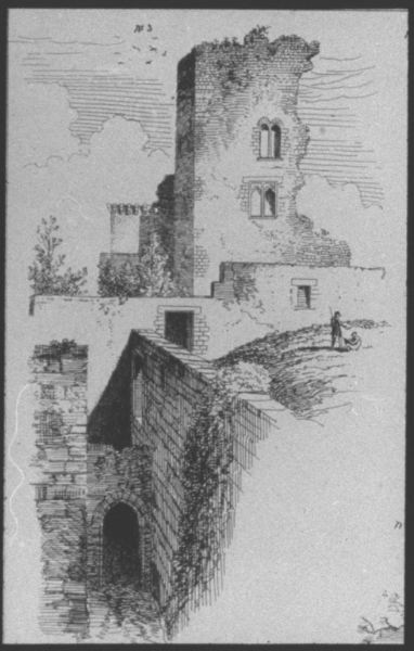 plaque de verre photographique ; Rions, château, Tour d’après L.D.