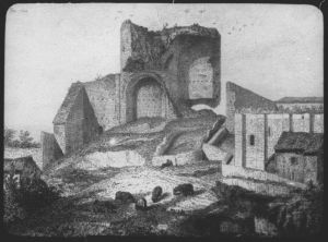 plaque de verre photographique ; Saint-Macaire, Ruines du château