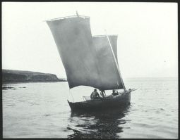 plaque de verre photographique ; Ile-aux-Moines : départ pour la pêche