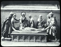 plaque de verre photographique ; Quimper : cathédrale Saint-Corentin : mise au tombeau