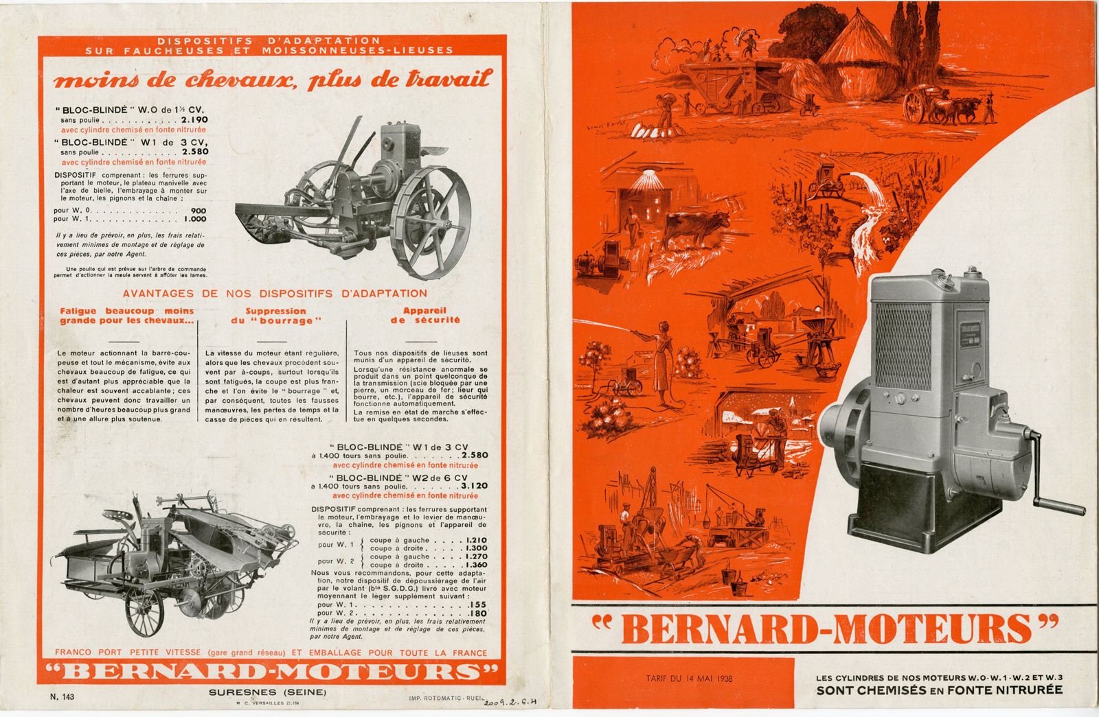 Dépliant "Bernard-Moteurs" - tarif du 14 mai 1938