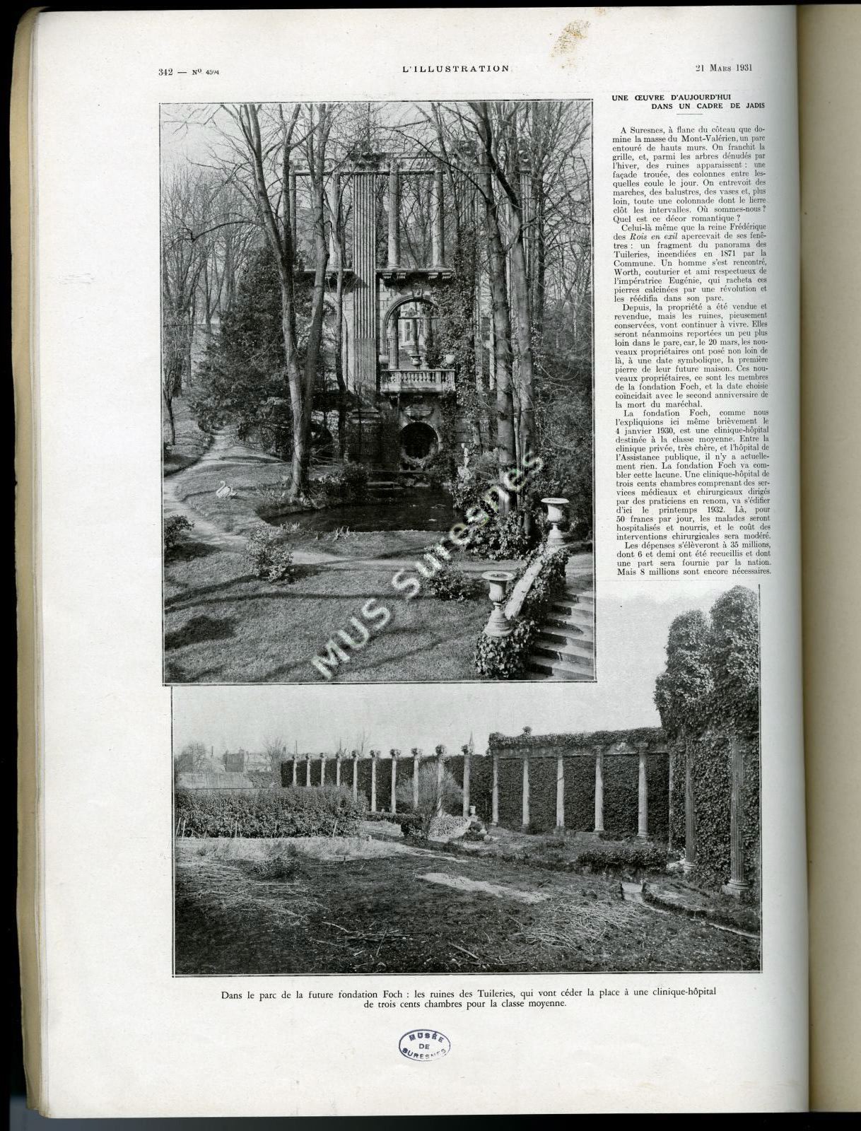 L'Illustration : n° 4594 du 21 mars 1931- Parc et ancienne propriété Worth