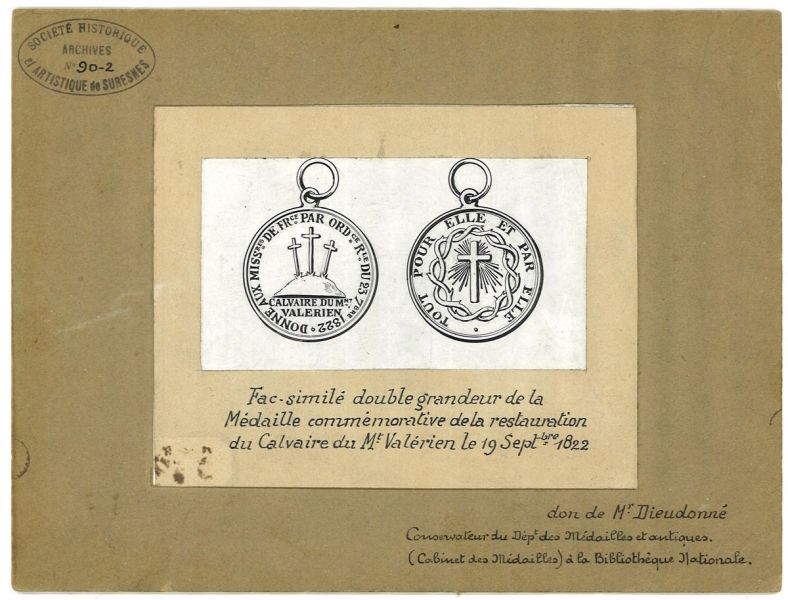 Fac-similé double grandeur de la Médaille commémorative de la restauration du Calvaire du Mont-Valérien le 19 septembre 1822