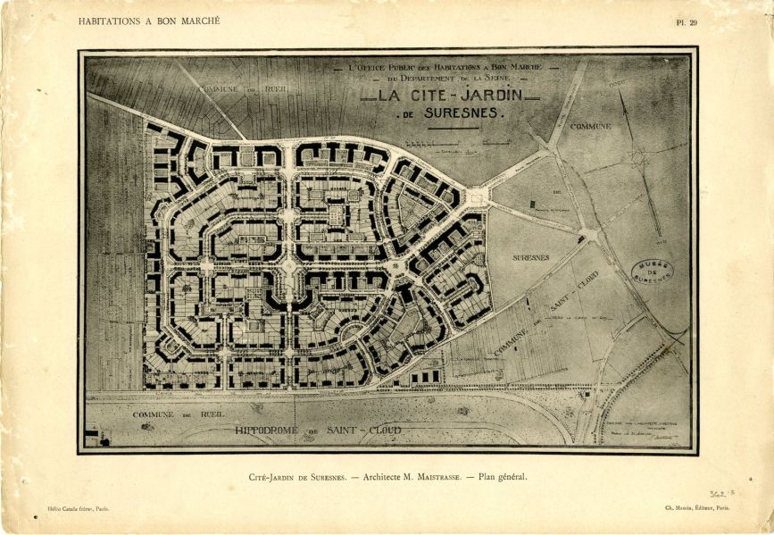 La cité-jardin de Suresnes - Plan du groupe d'habitations pour familles nombreuses de la cité-jardins à Suresnes, plan général