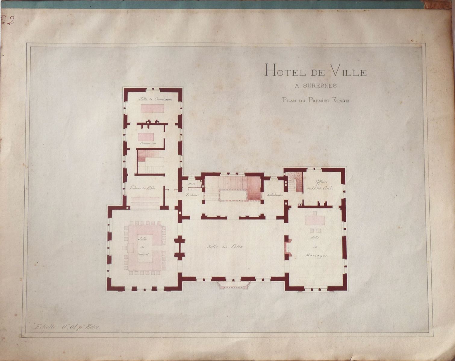 Projet d’Hôtel de Ville à Suresnes : plan du premier étage