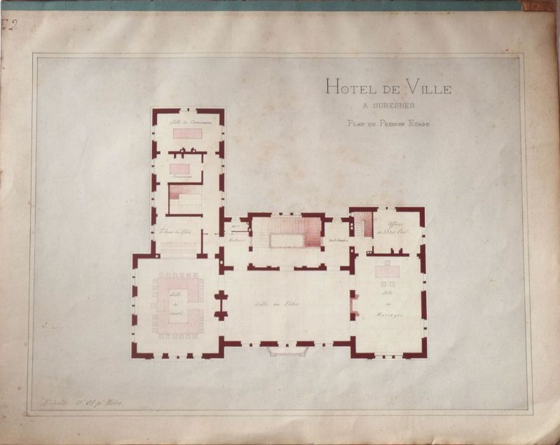 Projet d’Hôtel de Ville à Suresnes : plan du premier étage ; © Aurélie LETELLIER