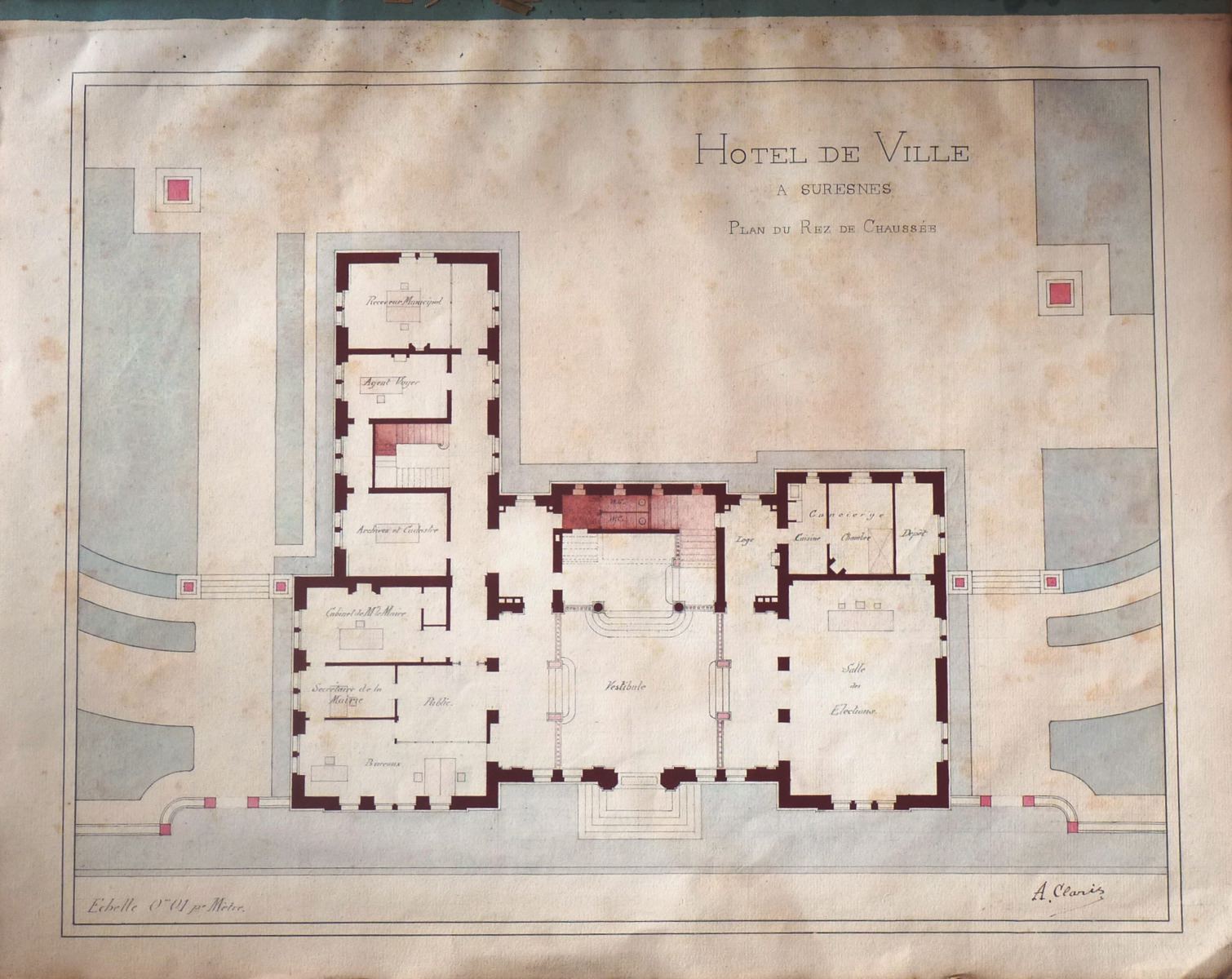 Projet d'Hôtel de Ville à Suresnes : plan du rez-chaussée