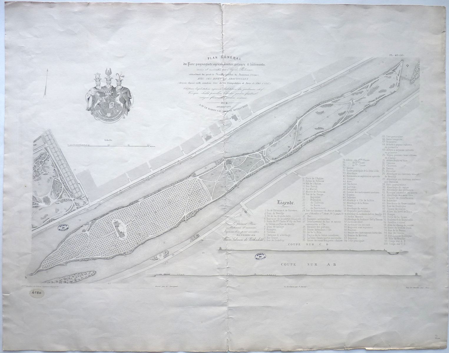Plan général du Parc paysagiste, agricole fruitier, potager et bâtiments du baron de Rothschild créés et exécutés sur l'Ile de Puteaux.
