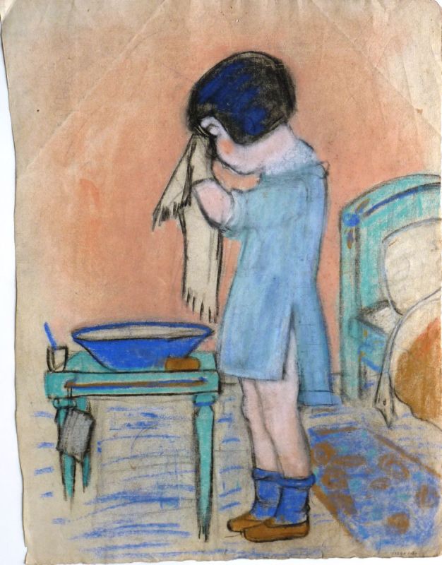 Géo Le Campion - Petite fille à la toilette (Profil d’homme à la fraise au verso) ; © Aurélie LETELLIER