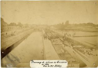 Barrage et écluses de Suresnes en 1884 ; © Lucille PENNEL