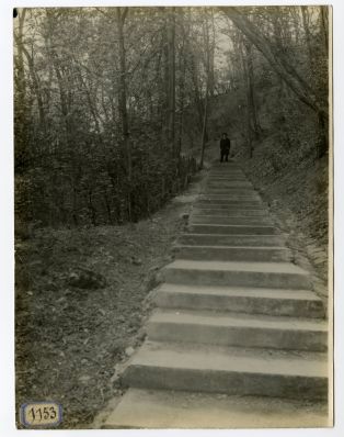 Vue du cimetière du Mont Valérien. Escalier de 200 marches de l'entrée du fort au plateau