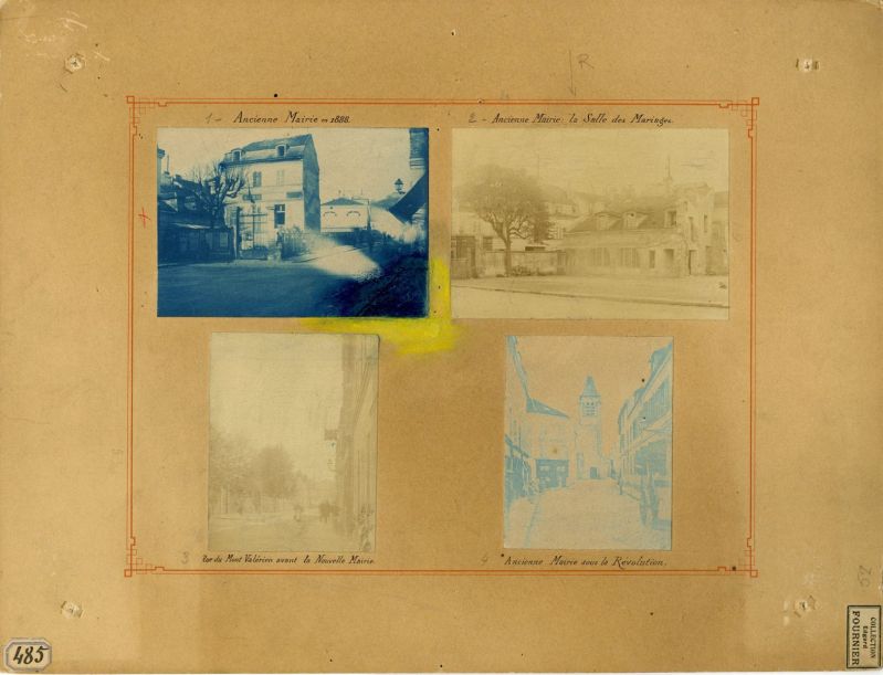 L'ancienne Mairie de Suresnes en 1888 ; L'ancienne mairie et la salle des mariages ; La rue du Mont-Valérien avant la nouvelle mairie ; L'ancienne mairie sous la Révolution
