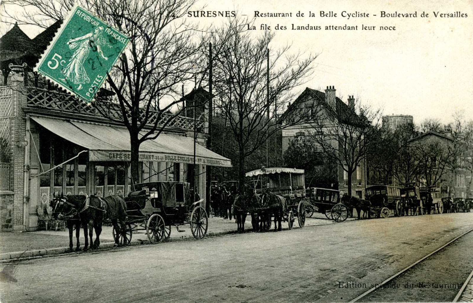 Suresnes - Restaurant de la Belle Cycliste - Boulevard de Versailles - La file des Landaus attendant leur noce