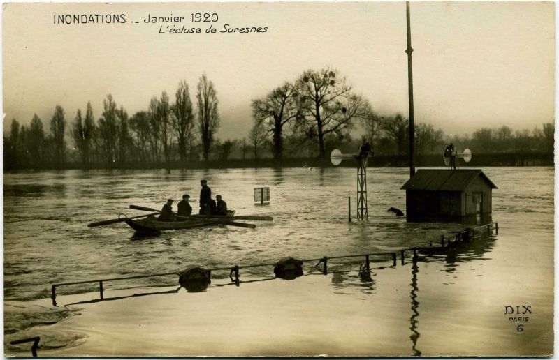 Suresnes - Bords de Seine - Inondations, janvier 1920, L'écluse de Suresnes