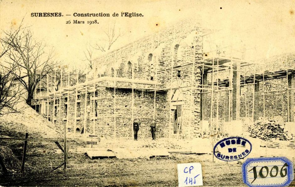 Suresnes, Construction de l'église. 26 mars 1908