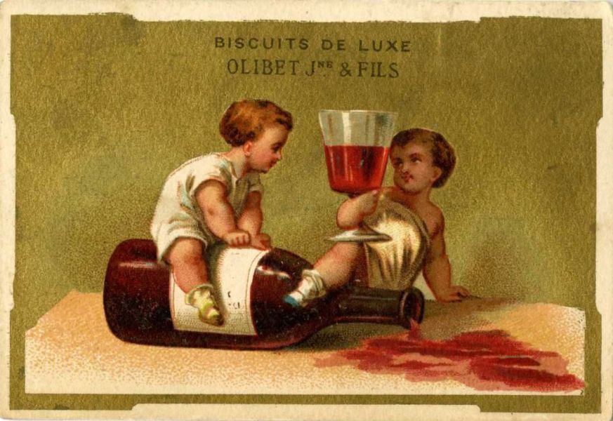 Carte réclame Olibet : Putti et vin