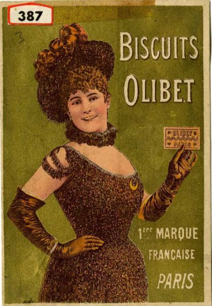 Carte réclame Olibet : Femme tenant un biscuit