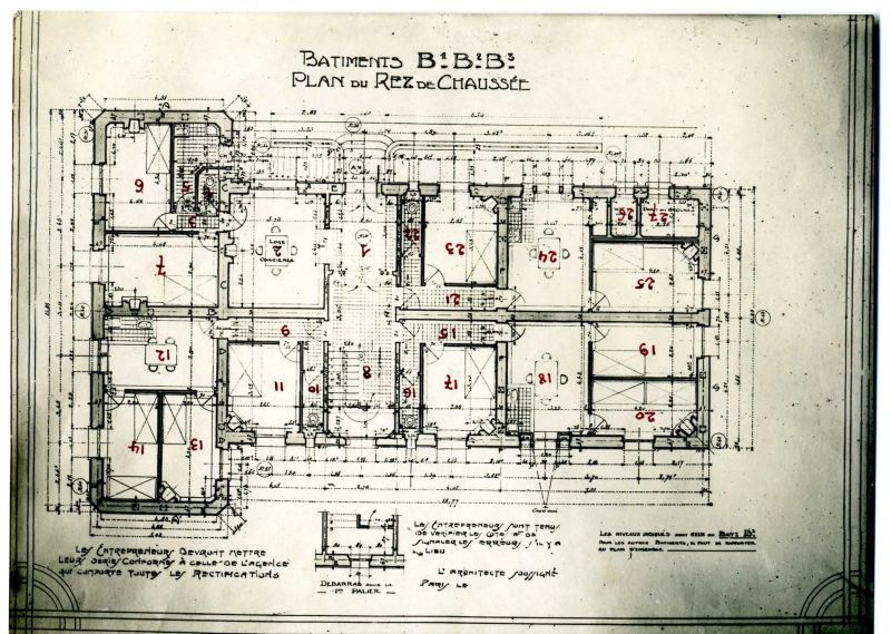 Plan du rez-de-chaussée des bâtiments B1, B2, et B3, de la Cité-jardins.