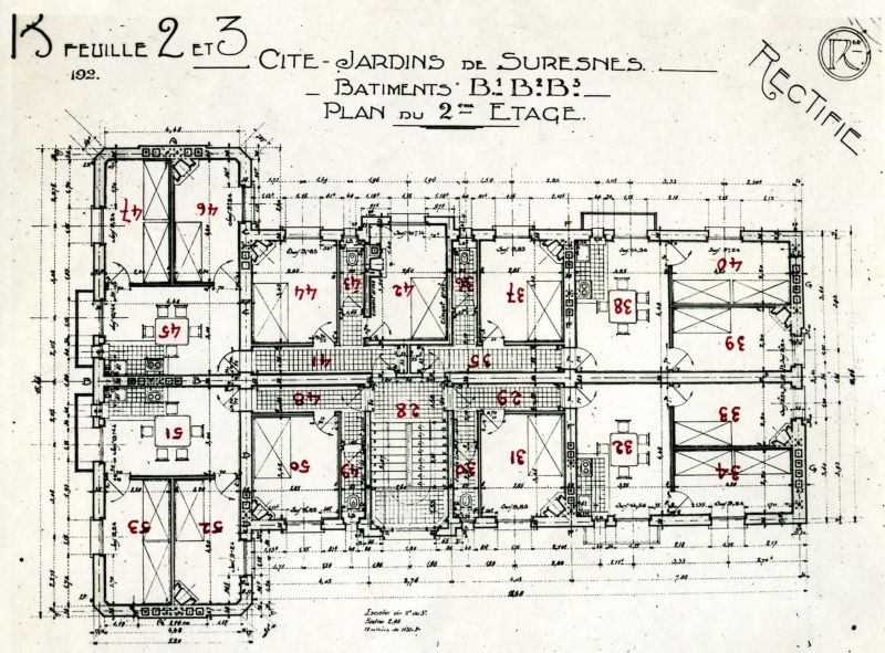 Plan du 2ème étage des bâtiments B1, B2, et B3, Cité-jardins