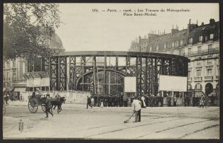Paris - 1906 - Les travaux du Métropolitain. Place Saint-Michel