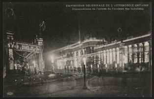 Exposition décennale de l'automobile 1907-1908 - Illuminations de l'entrée de l'Anexe des Invalides