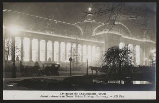 11è Salon de l'Automobile (1908) - Façade extérieure du Grand Palais (Eclairage électrique)