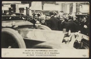 Salon de l'automobile 1913-1914 - Réception du Président de la Répuboique au stand Rochet-Schneider