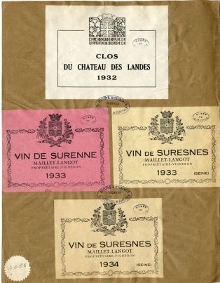 Etiquettes pour bouteilles de vin de Suresnes