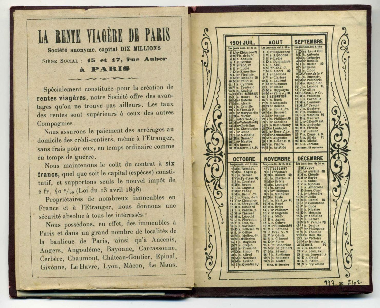 Almanach illustré de la rente viagère de Paris