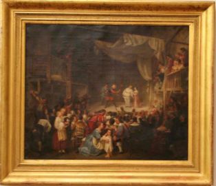 tableau ; Représentation théâtrale de Turlupin au temps de Louis XIII