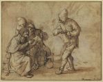 Groupe de trois hommes ; Esquisse d'un homme dans l'eau (...