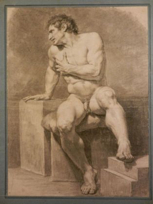 Académie d'homme, assis de face, la main gauche sur la poitrine ; © Bayonne, musée Bonnat-Helleu / cliché M. Paunet