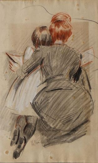 Alice Helleu et sa fille, regardant un portefeuille (?) ; © Bayonne, musée Bonnat-Helleu / cliché É. Remazeilles - H. Charbey